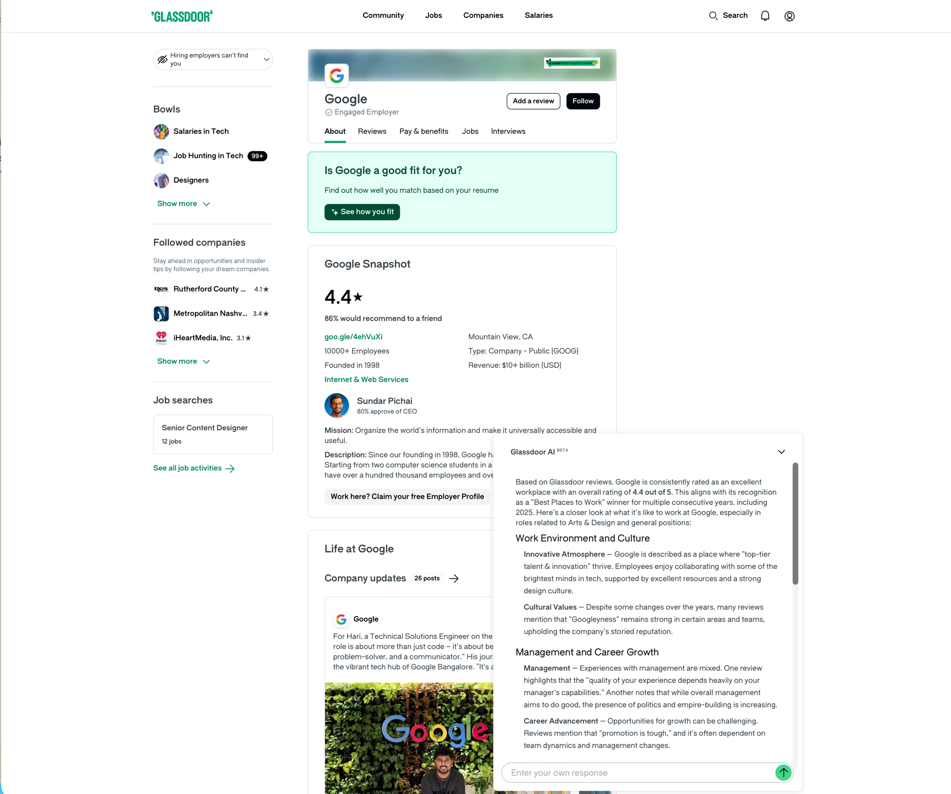 Glassdoor AI career guidance features